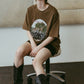 rhinestone graphic tee(unisex)/beige