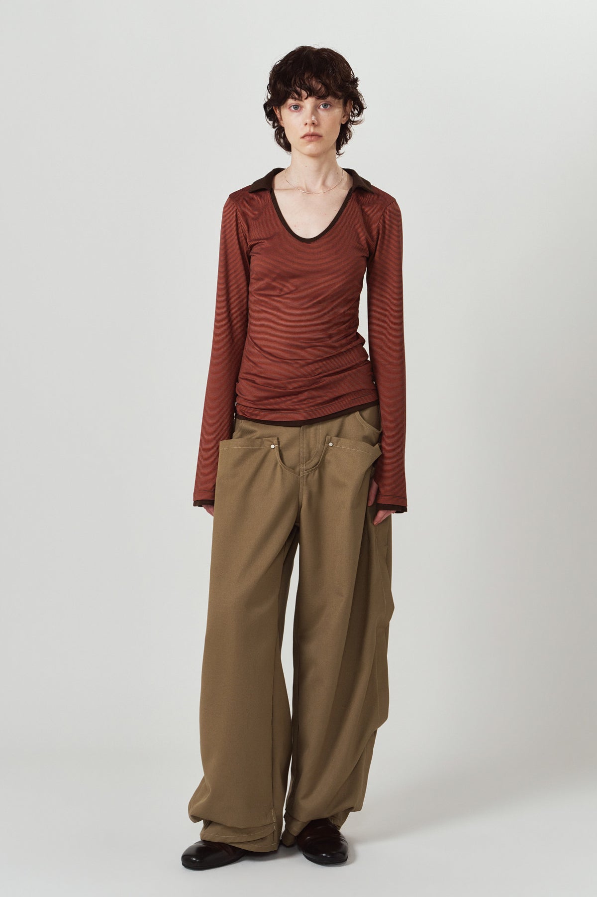 u-neck slim top/orange