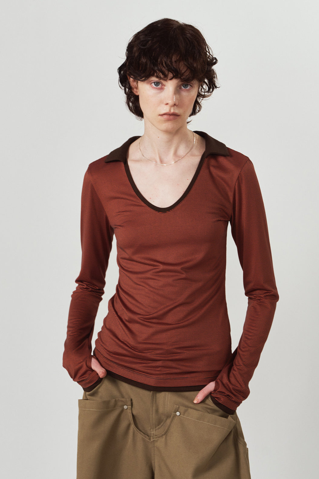 u-neck slim top/orange