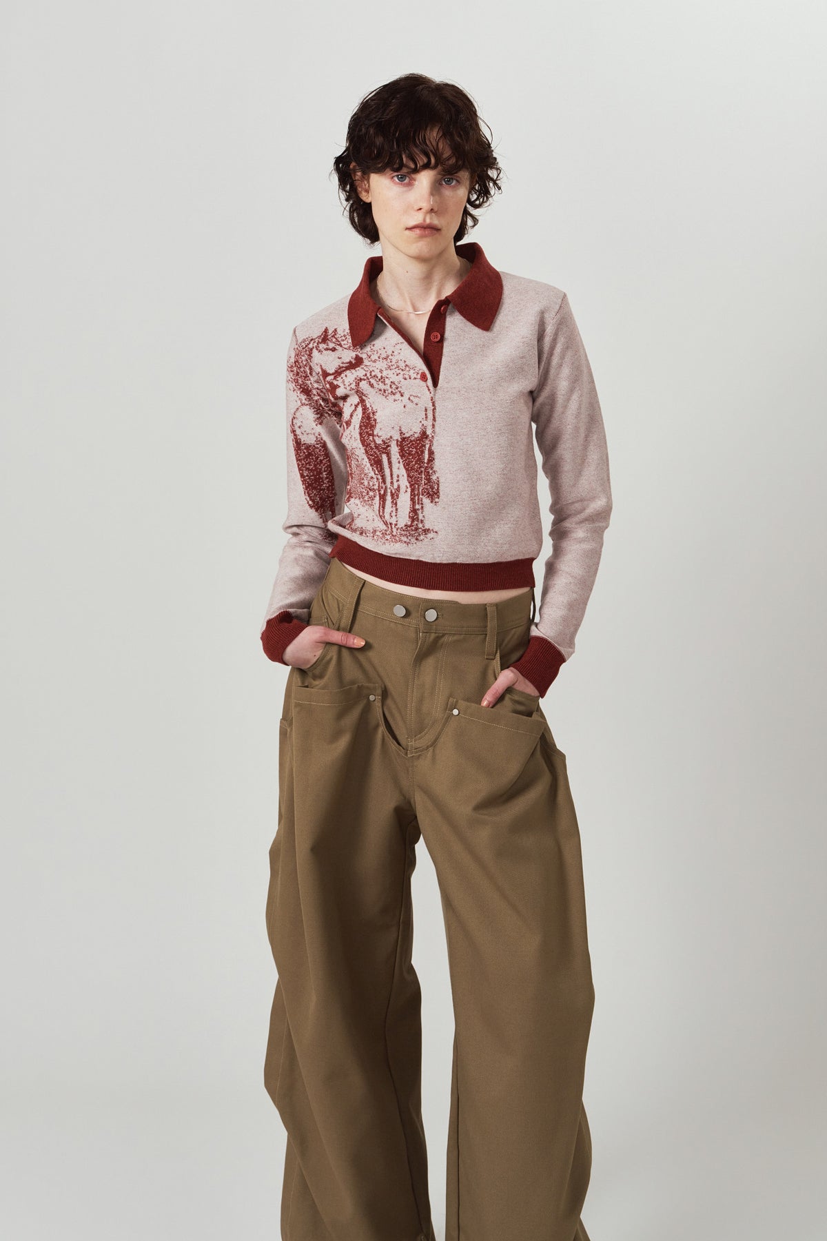 jacquard polo knit/red