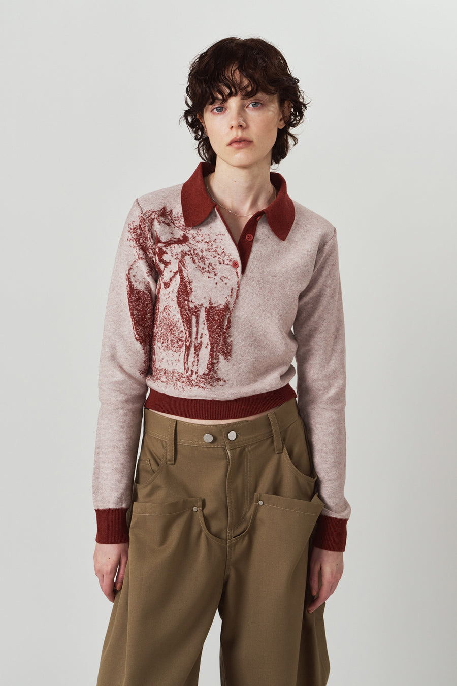jacquard polo knit/red