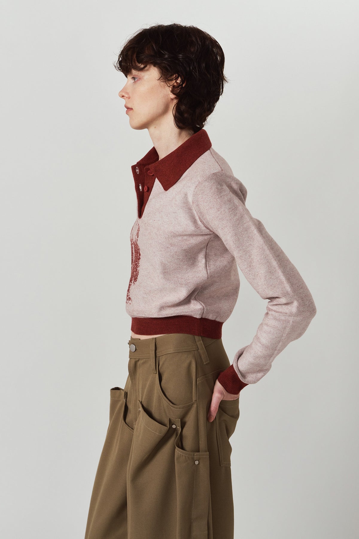 jacquard polo knit/red