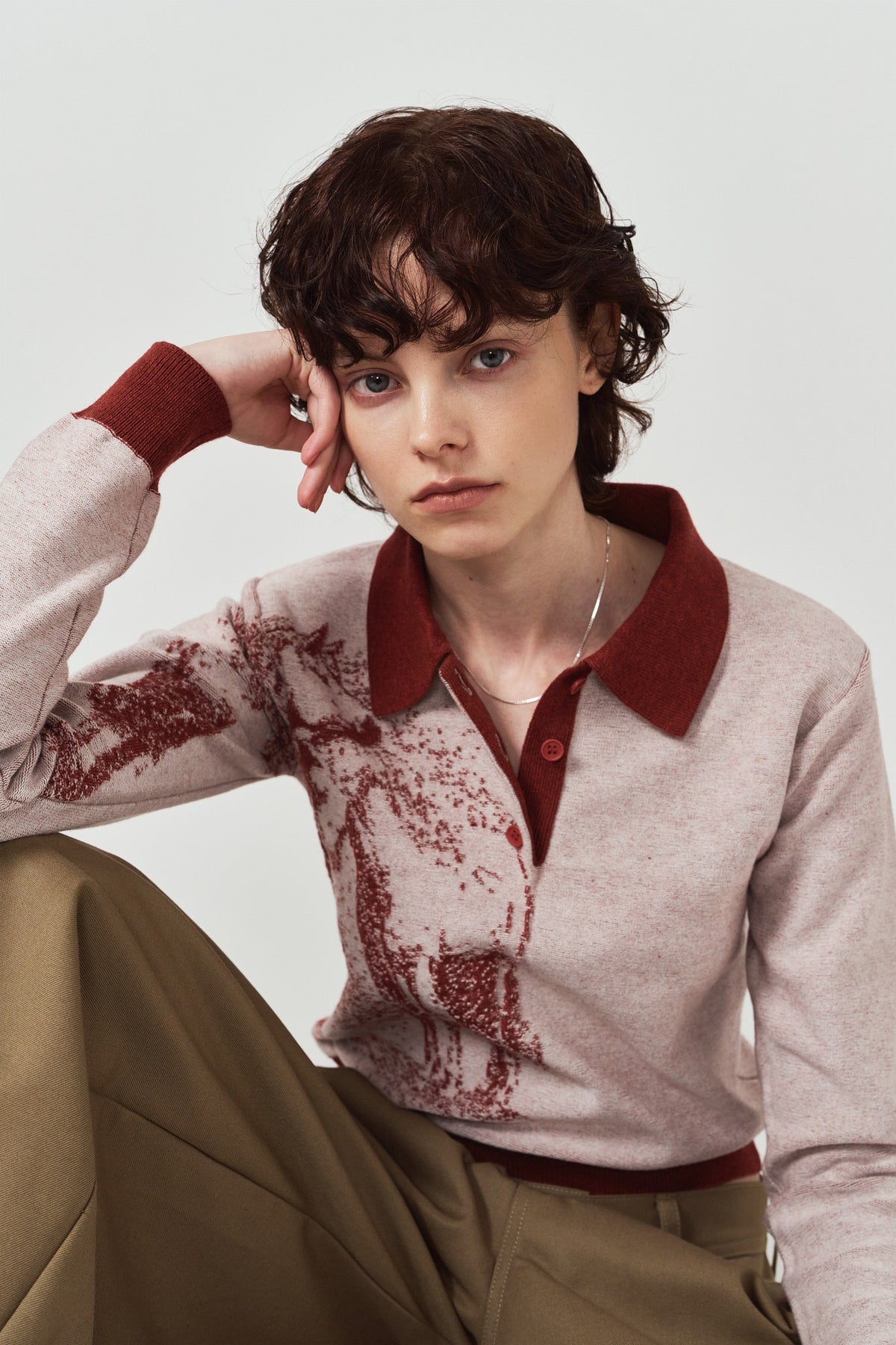 jacquard polo knit/red