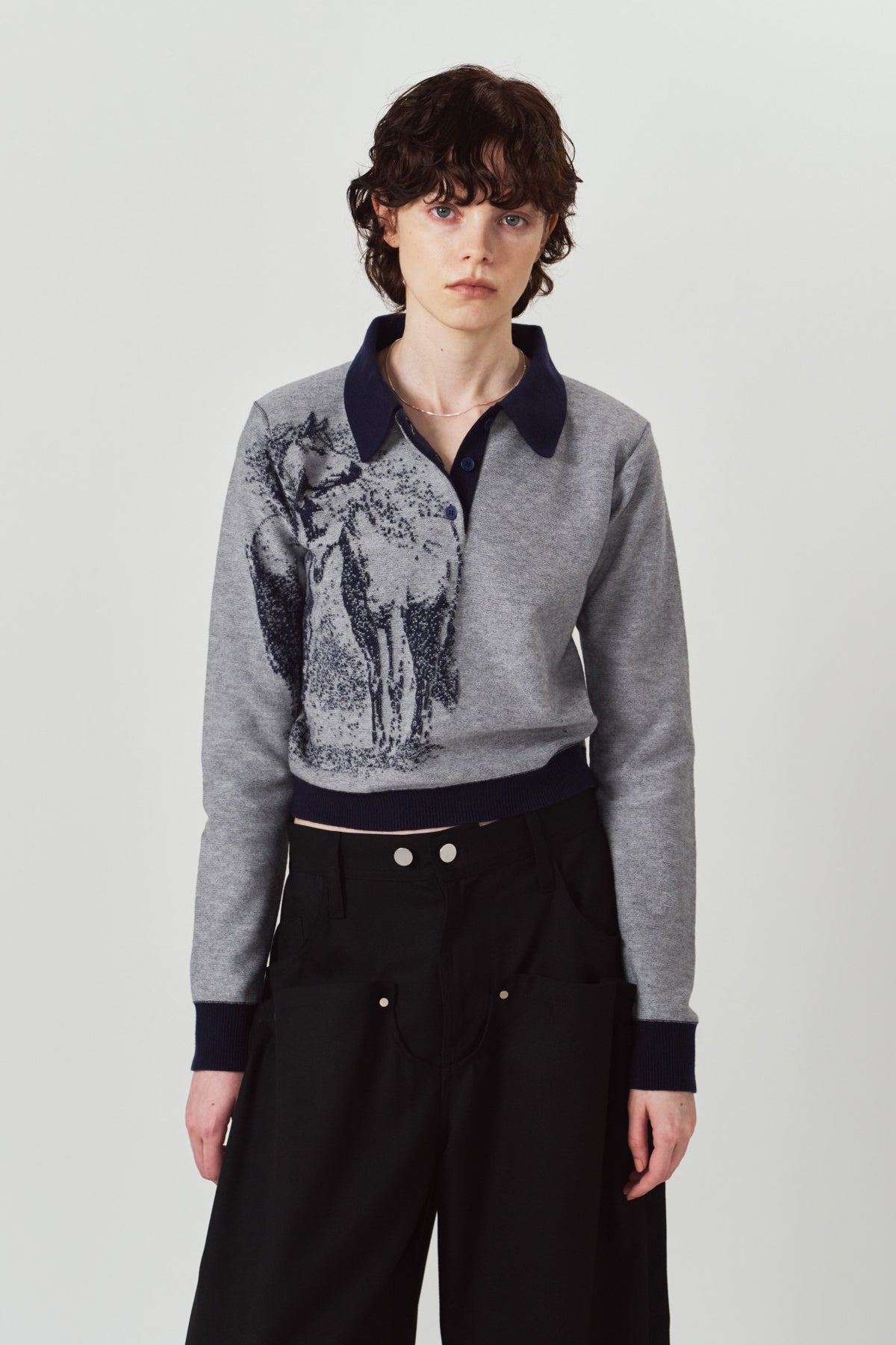 jacquard polo knit/navy