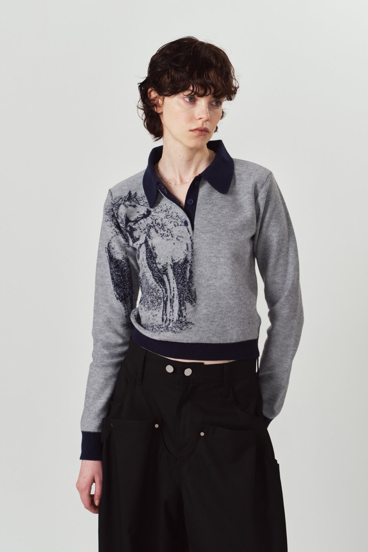 jacquard polo knit/navy