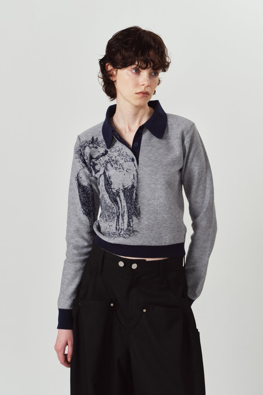 jacquard polo knit/navy