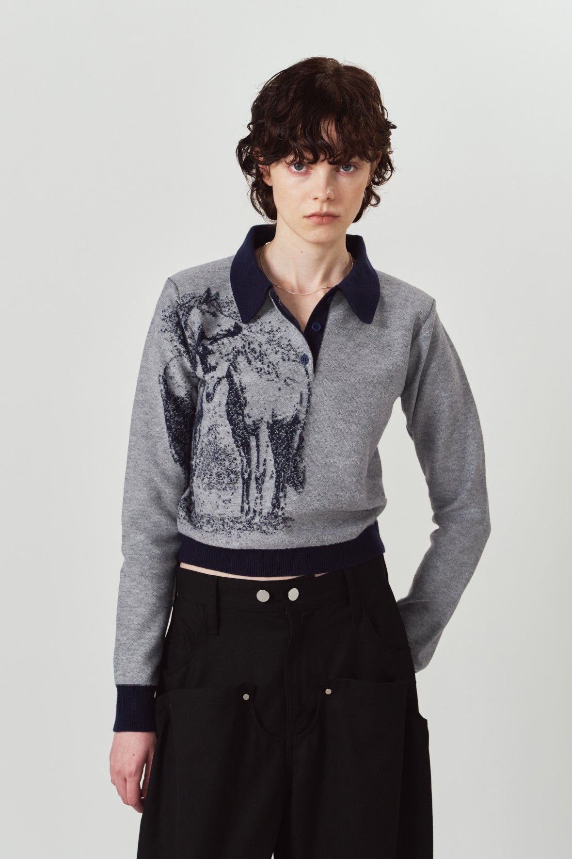 jacquard polo knit/navy