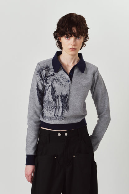 jacquard polo knit/navy