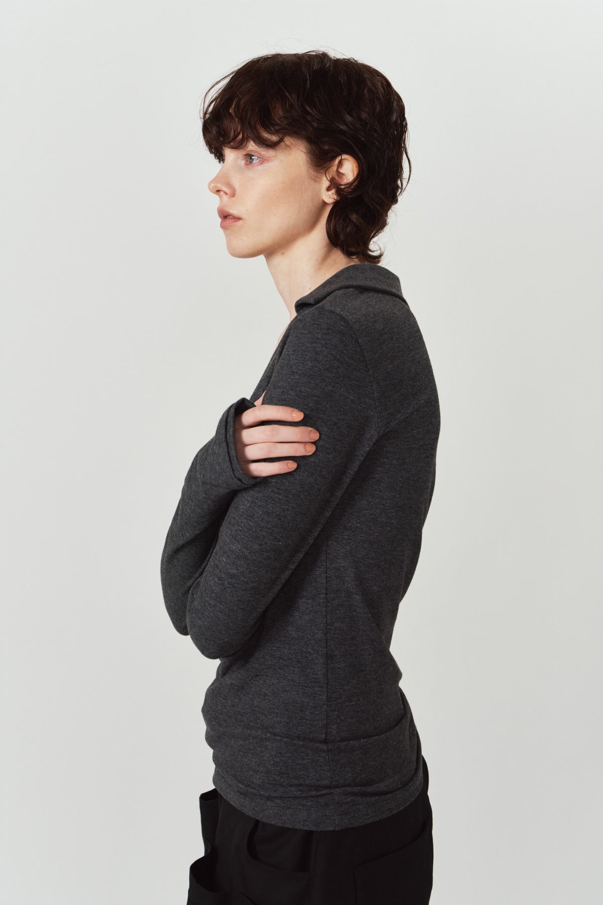 u-neck slim top/charcoal