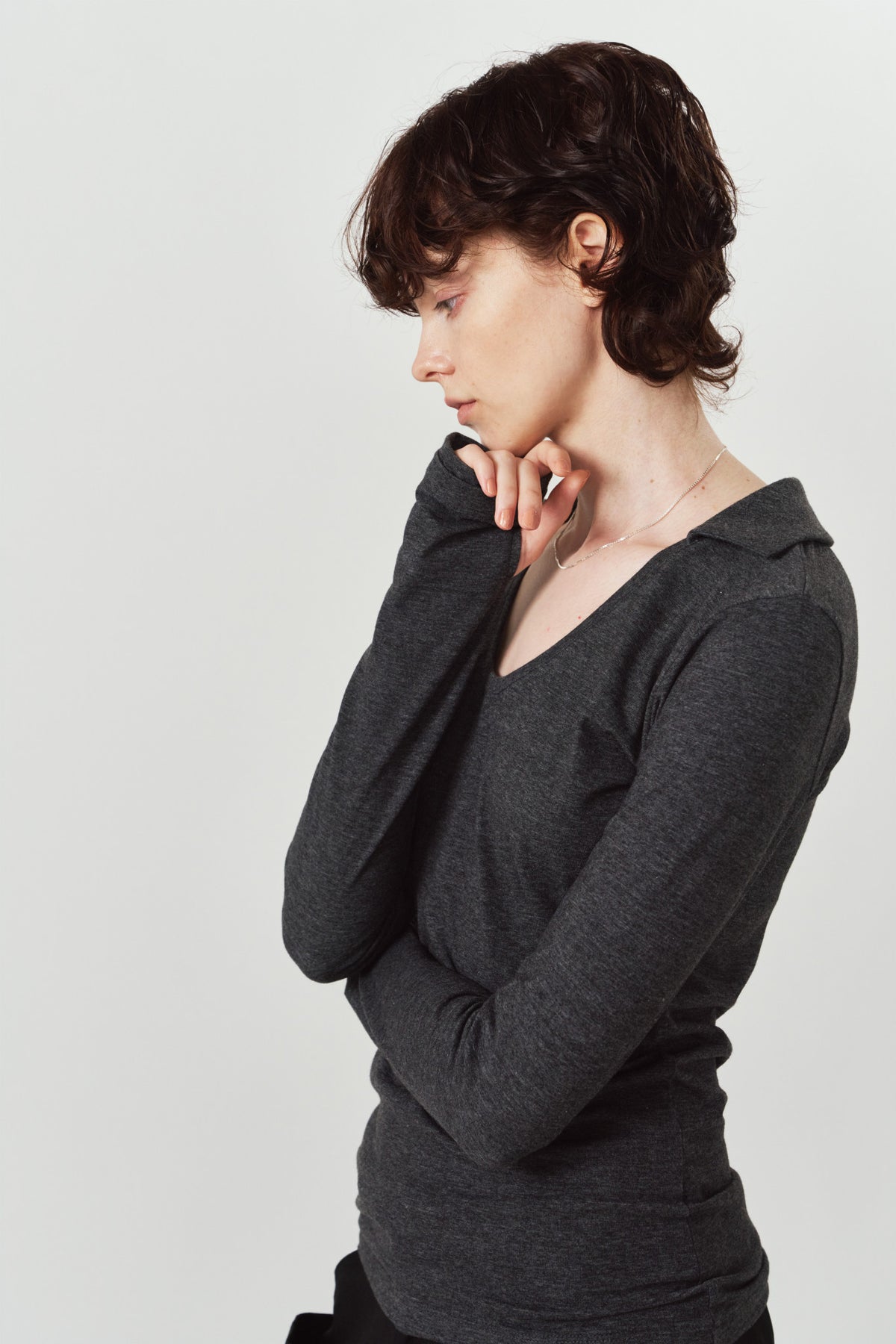 u-neck slim top/charcoal