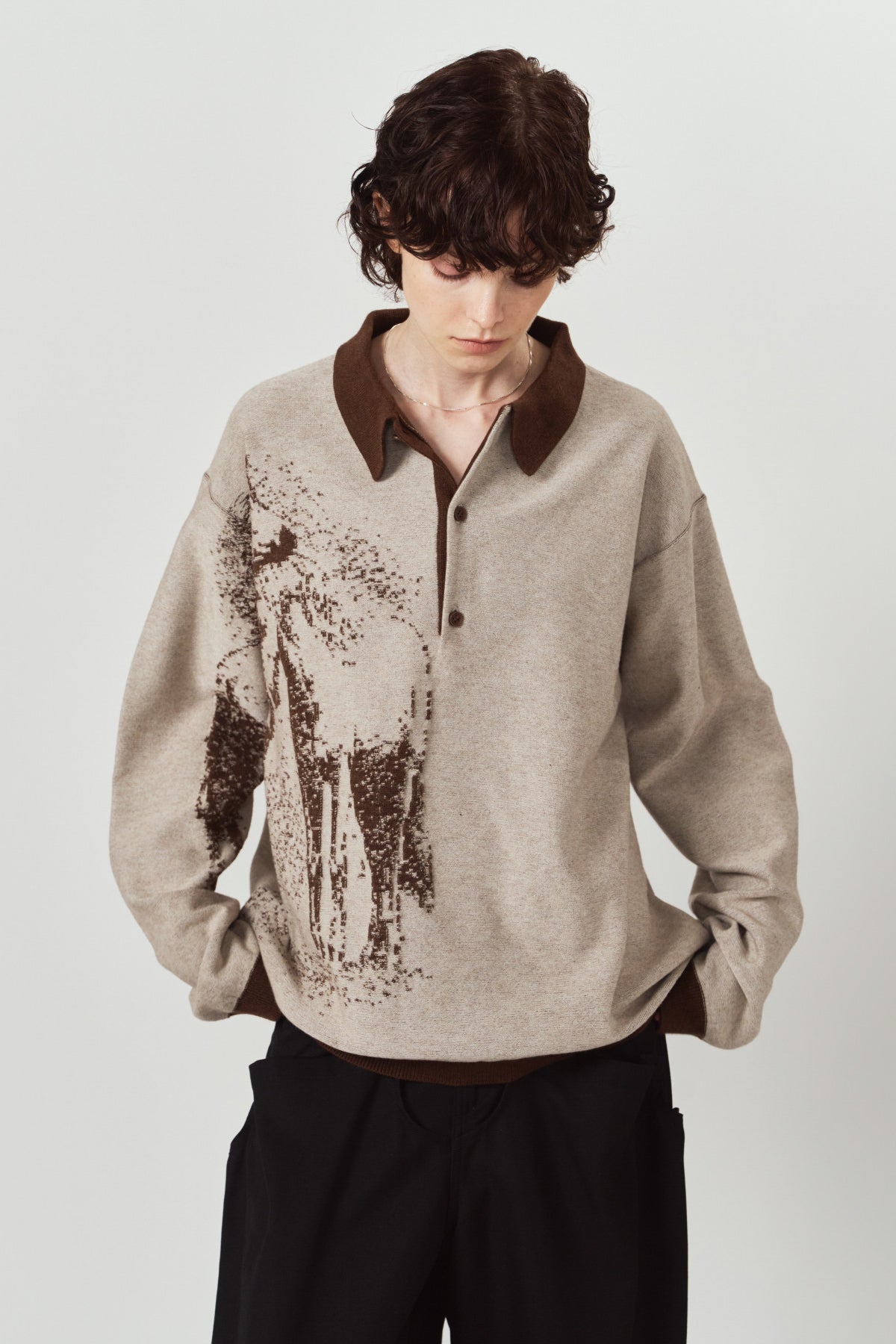 reversible jacquard polo knit(unisex)/brown
