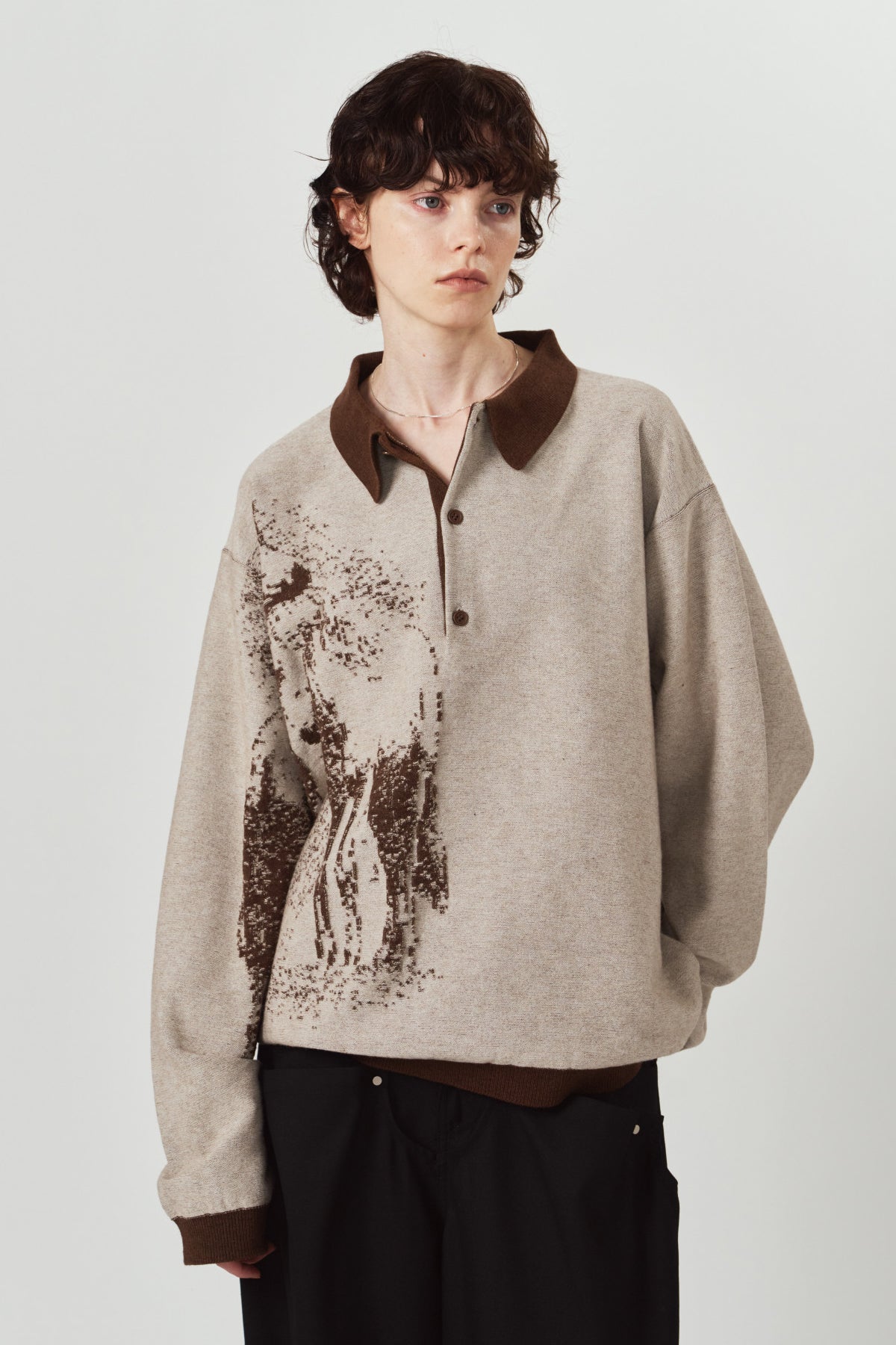 reversible jacquard polo knit(unisex)/brown