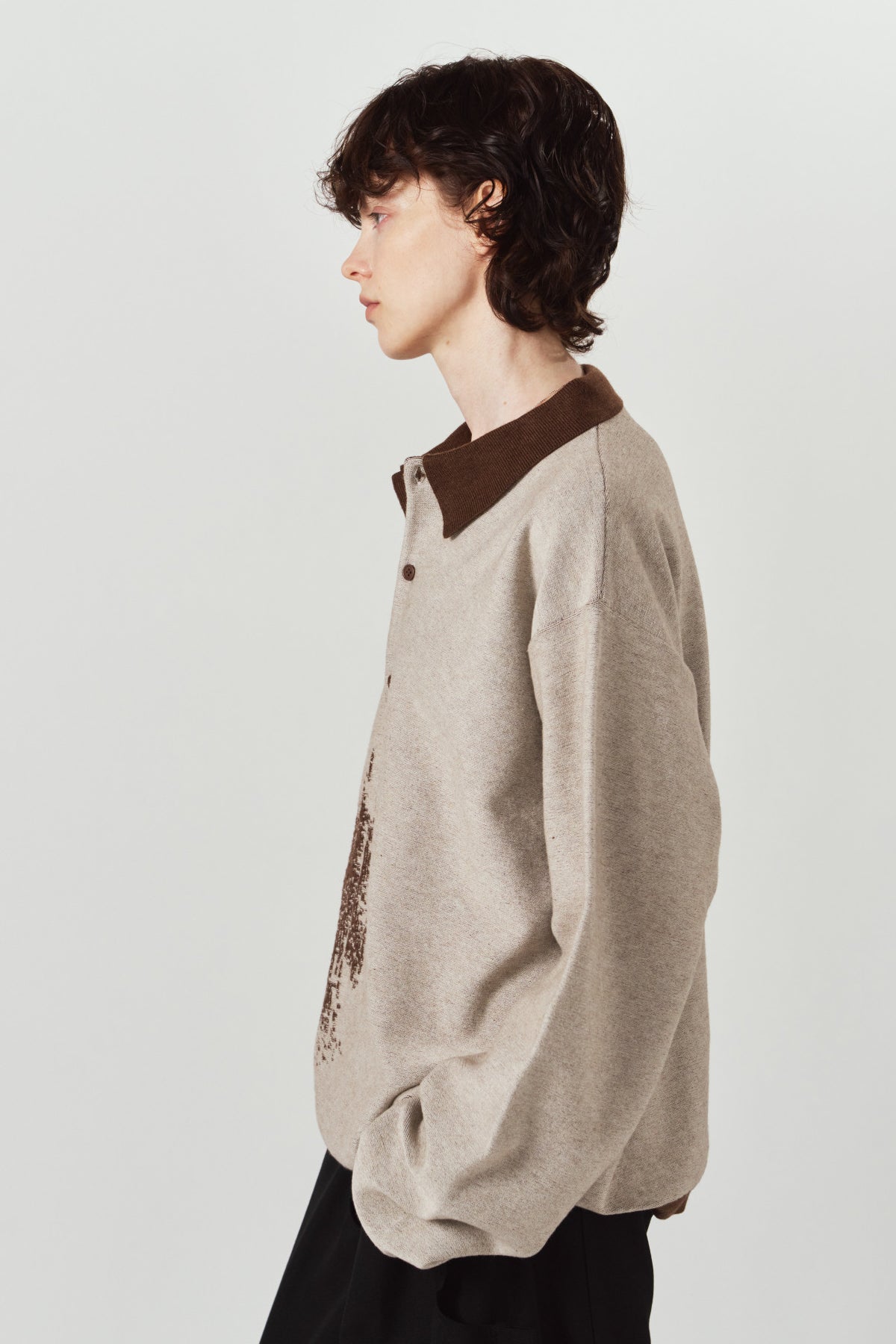 reversible jacquard polo knit(unisex)/brown