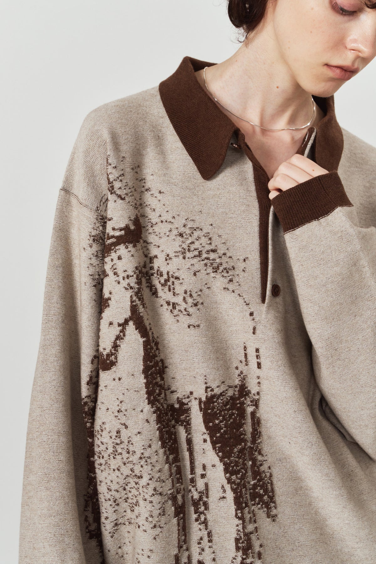 reversible jacquard polo knit(unisex)/brown