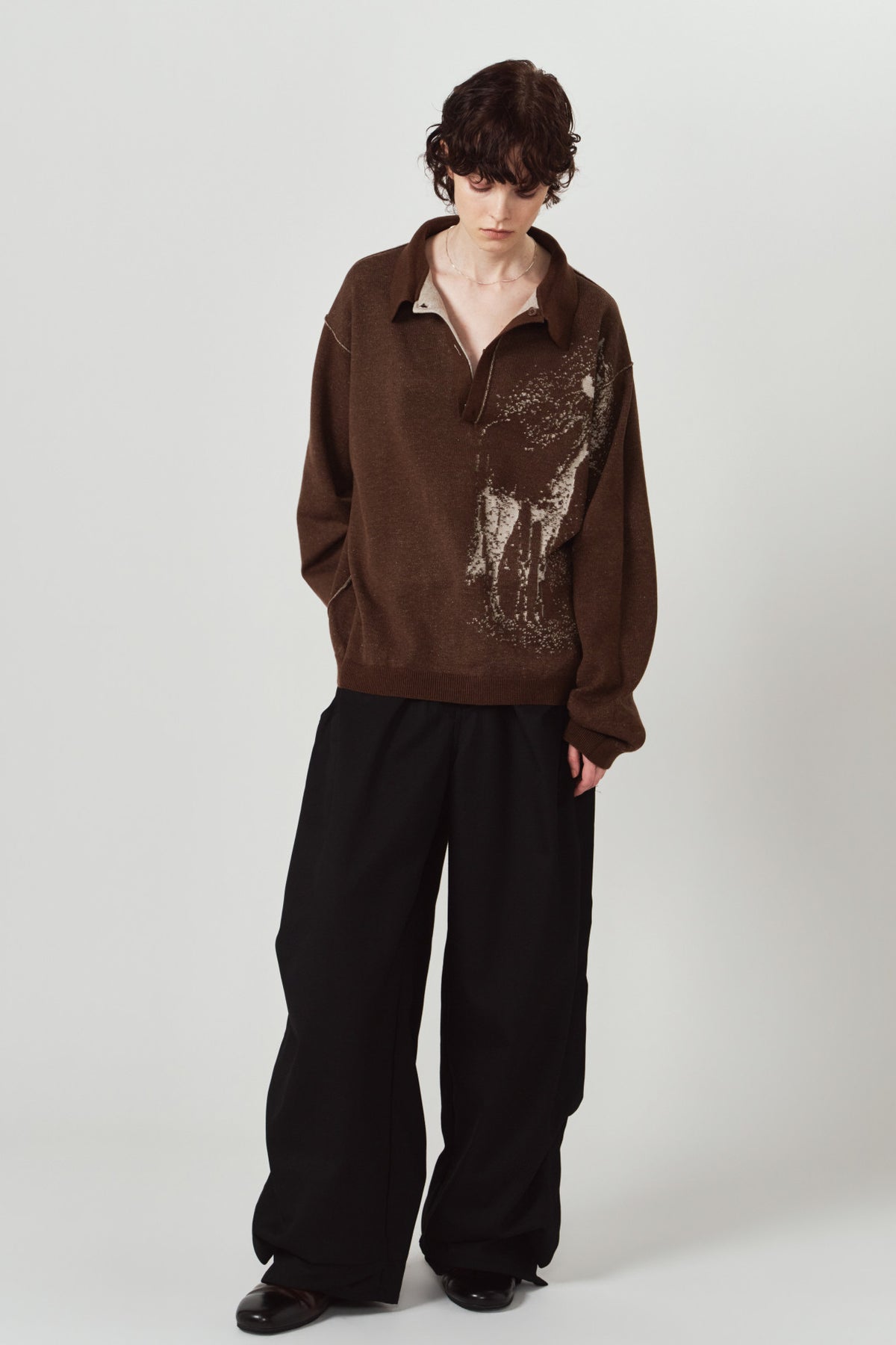 reversible jacquard polo knit(unisex)/brown