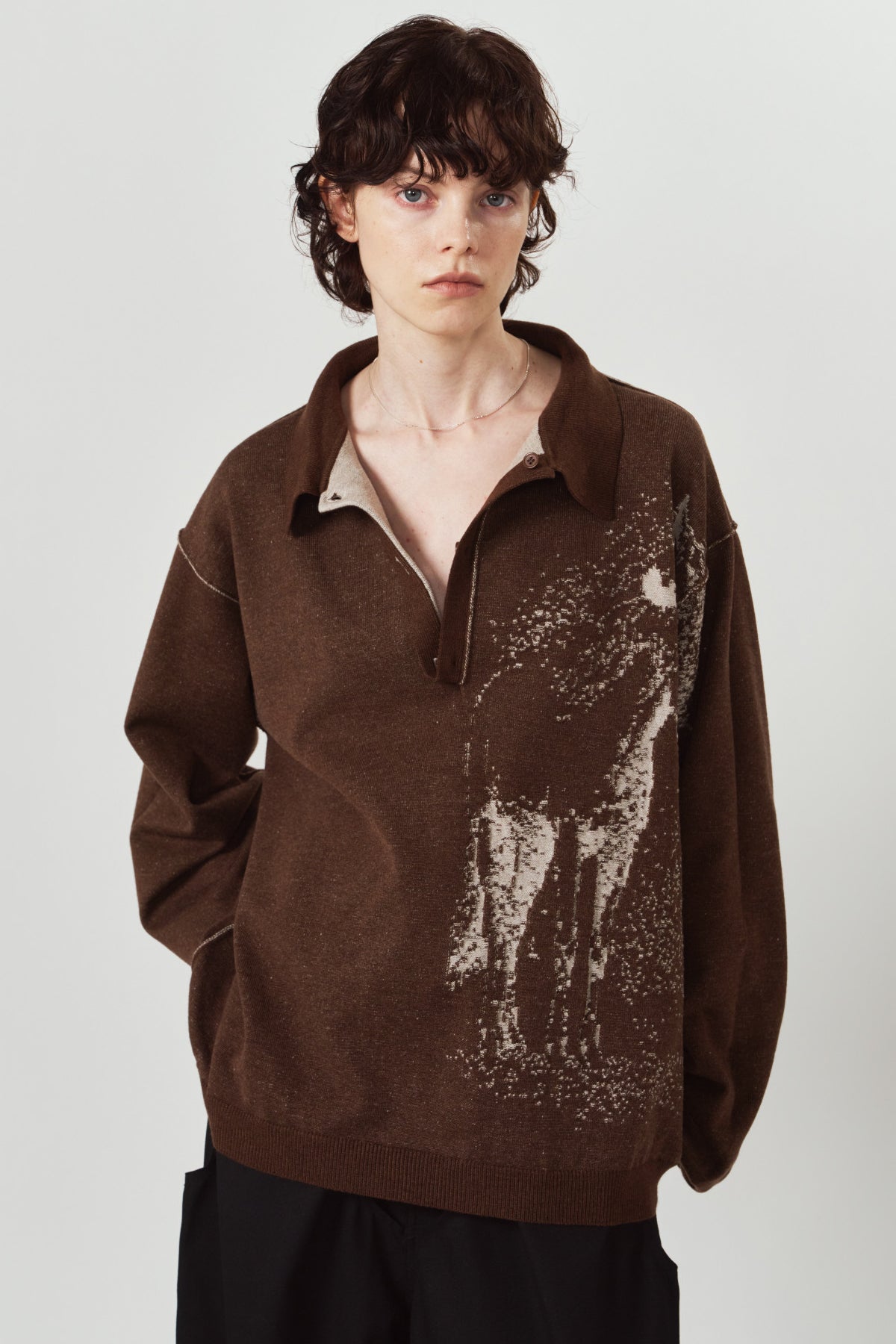 reversible jacquard polo knit(unisex)/brown