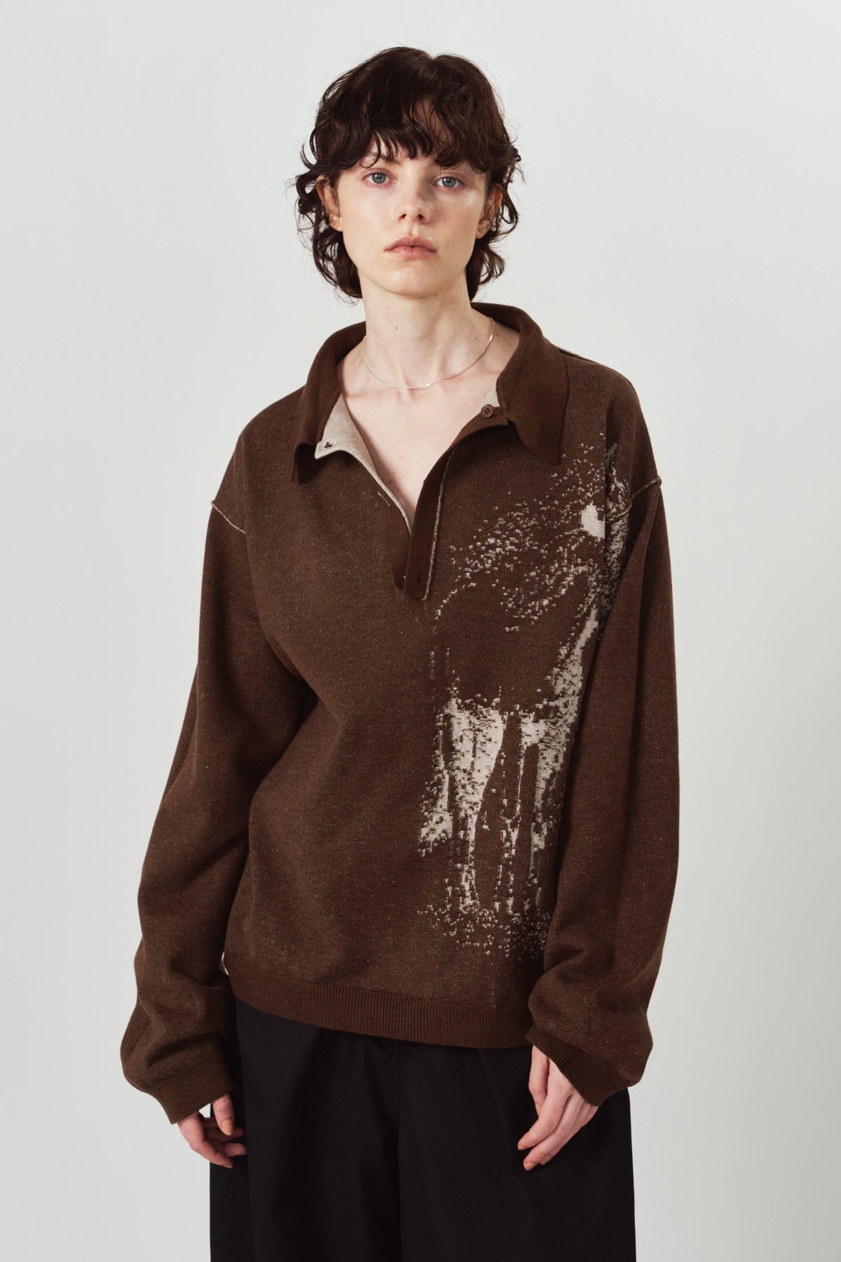 reversible jacquard polo knit(unisex)/brown