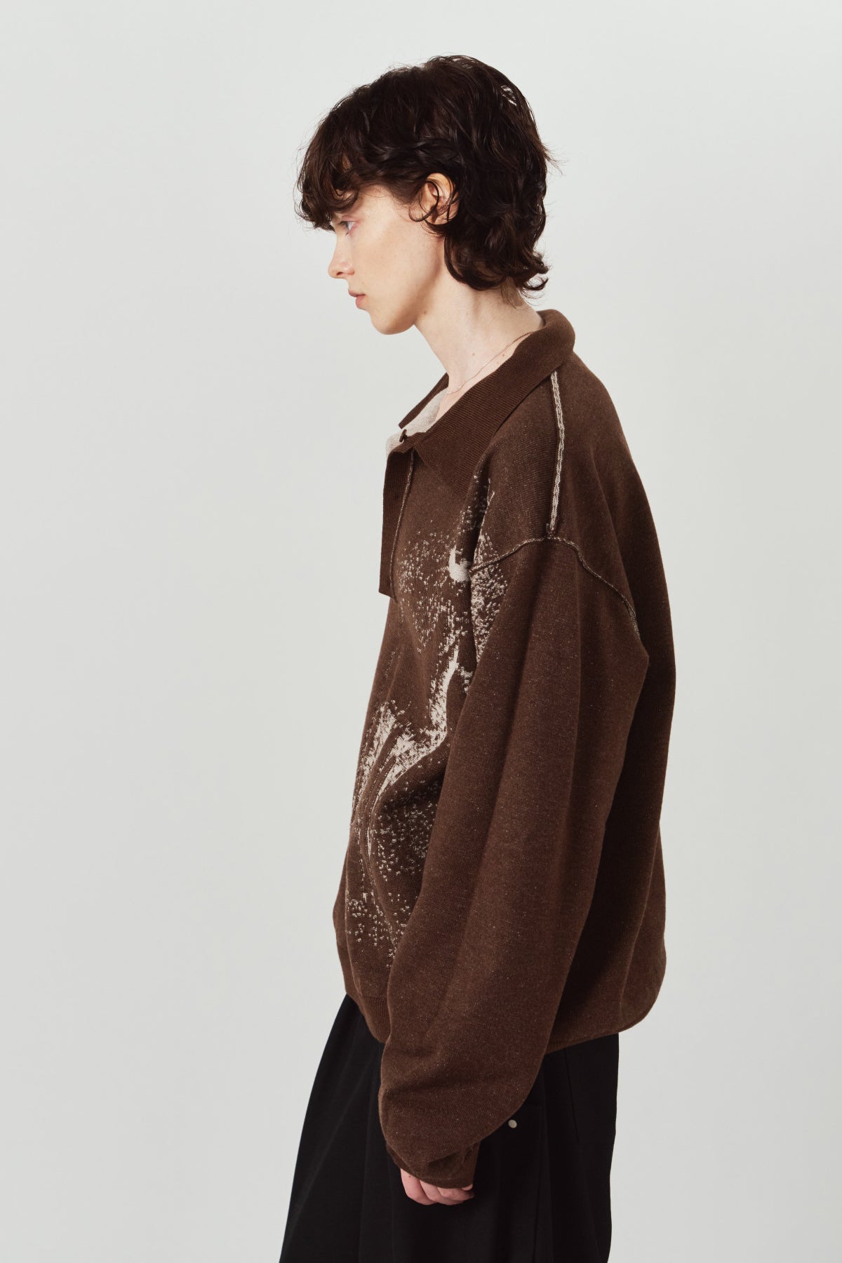 reversible jacquard polo knit(unisex)/brown