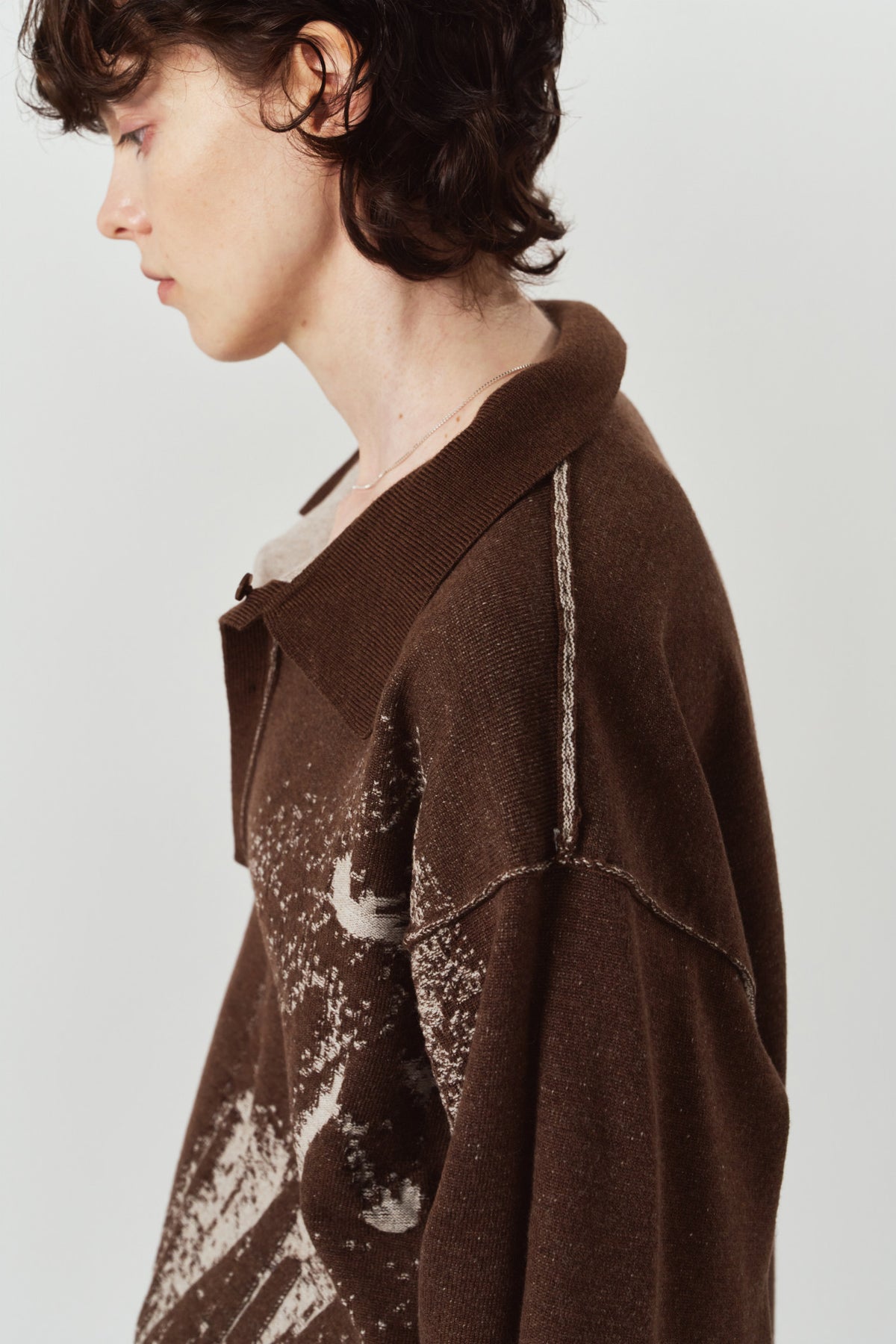 reversible jacquard polo knit(unisex)/brown