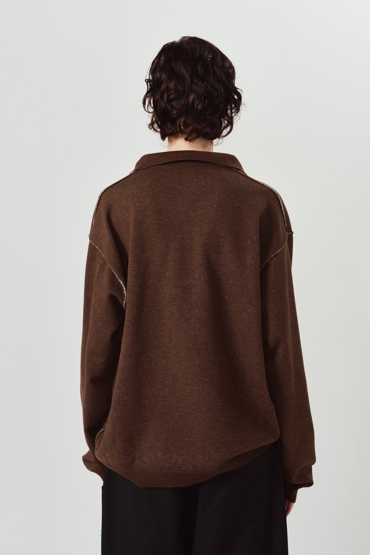 reversible jacquard polo knit(unisex)/brown