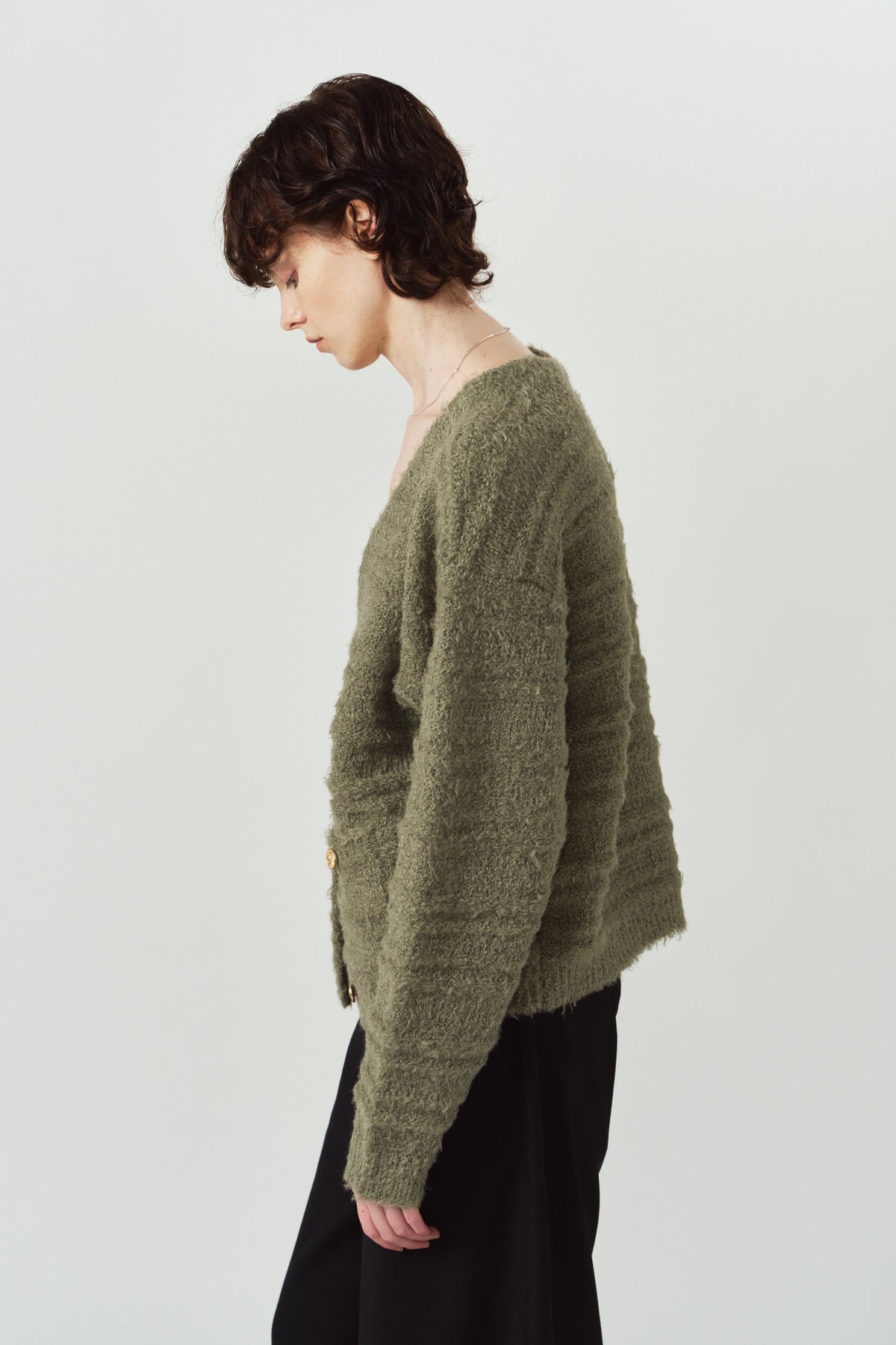 gold button trad cardigan/khaki
