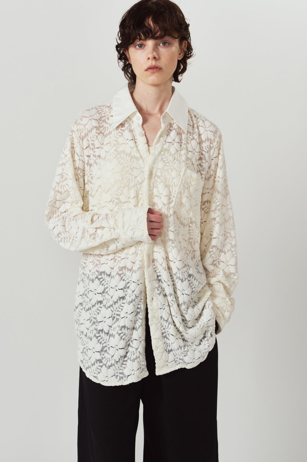 over lace shirt/white