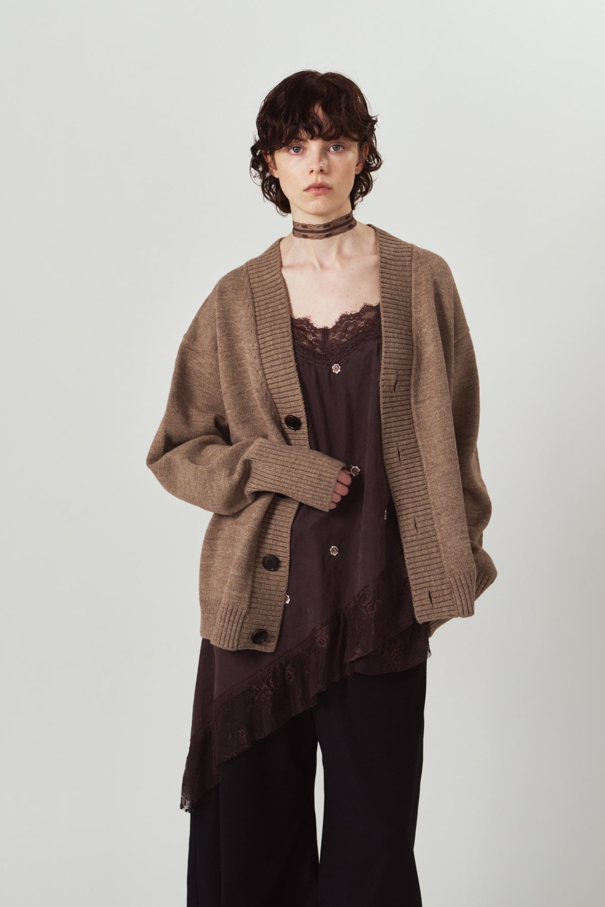 lace cami dress/brown