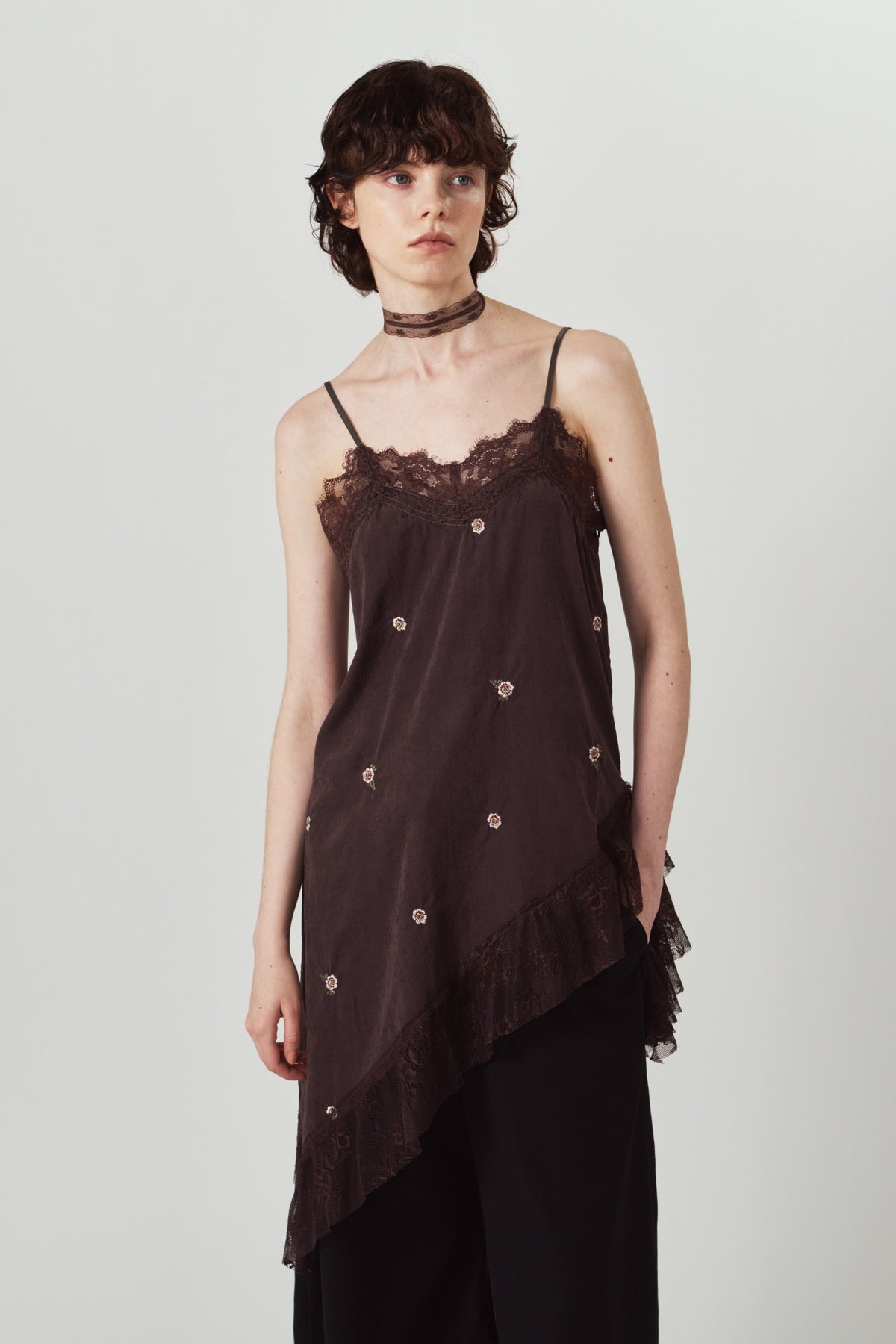 lace cami dress/brown