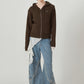 hooded knit parka/brown