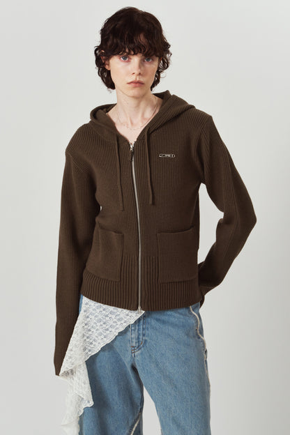 hooded knit parka/brown