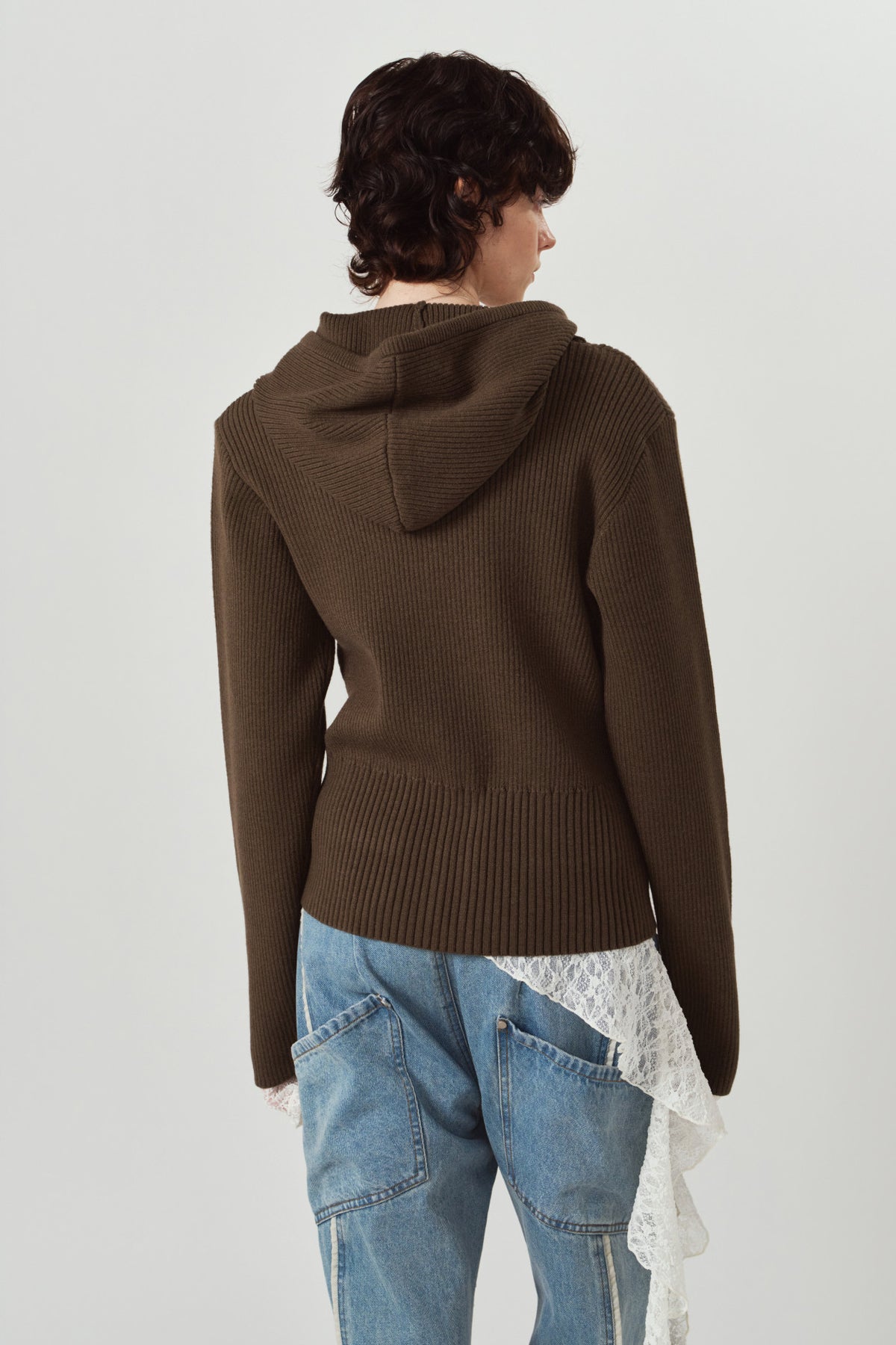 hooded knit parka/brown