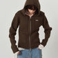 hooded knit parka/brown