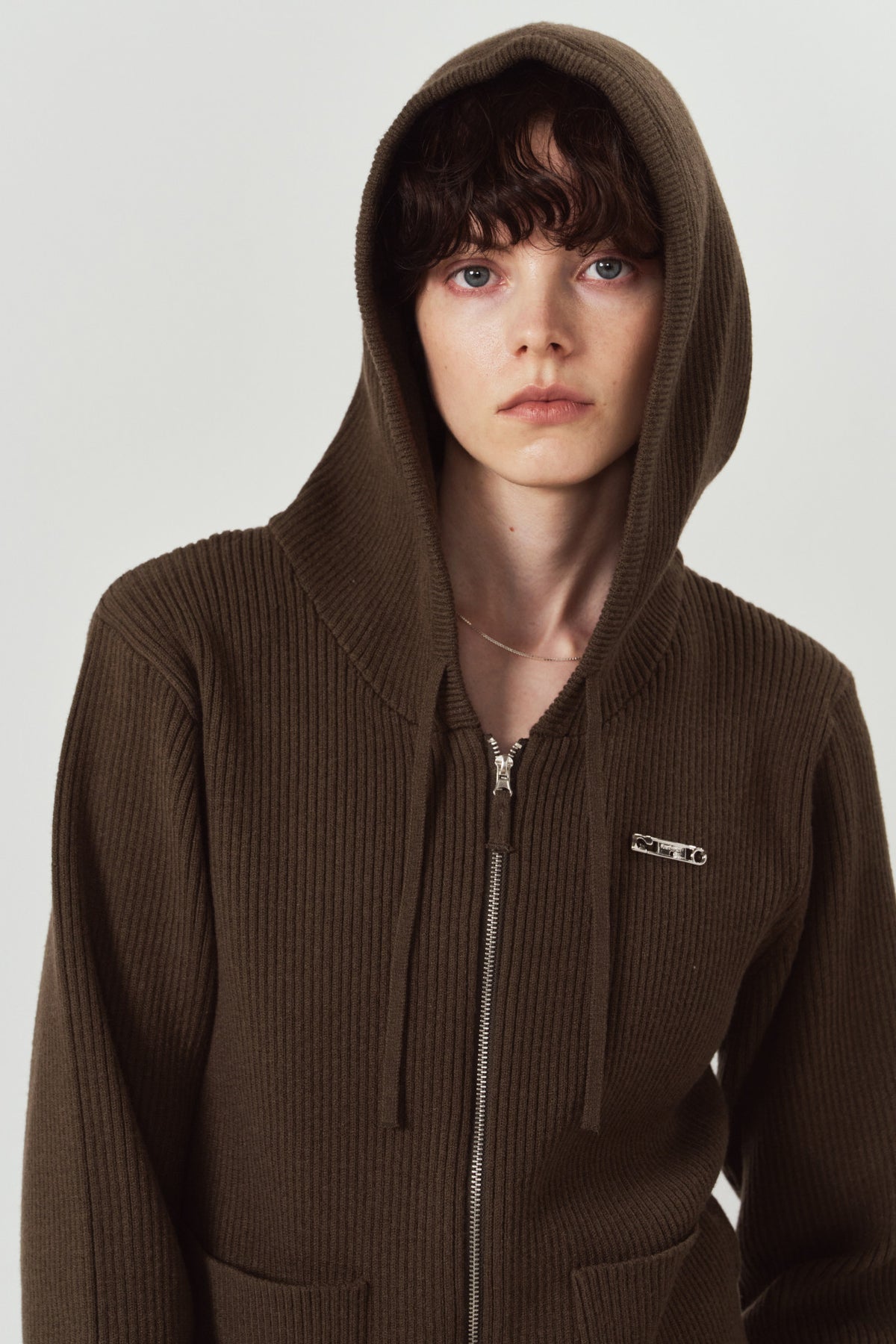 hooded knit parka/brown