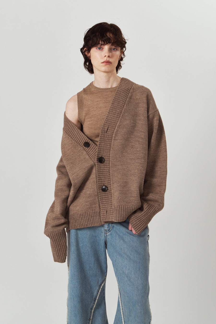 2-piece cardigan/brown