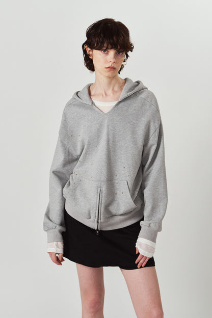 studded hoodie top/gray