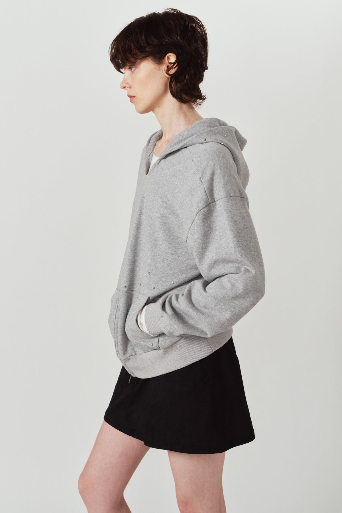 studded hoodie top/gray
