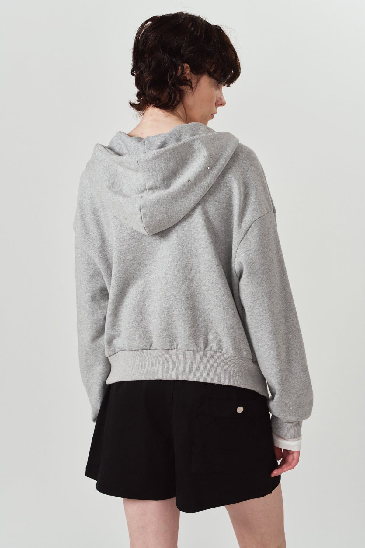 studded hoodie top/gray