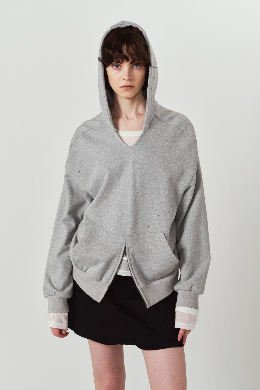 studded hoodie top/gray