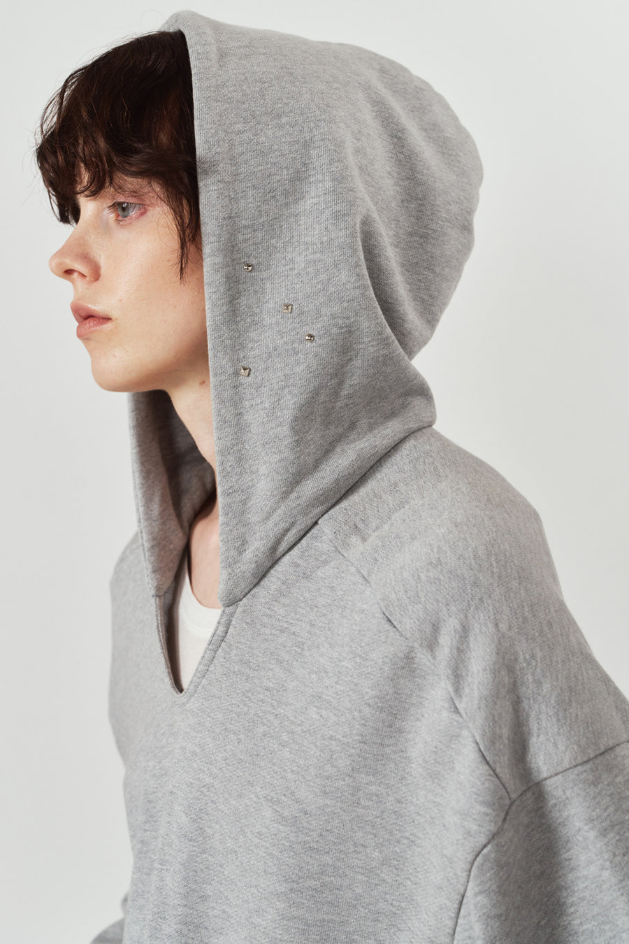 studded hoodie top/gray