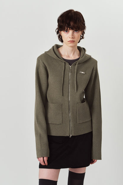 hooded knit parka/gray