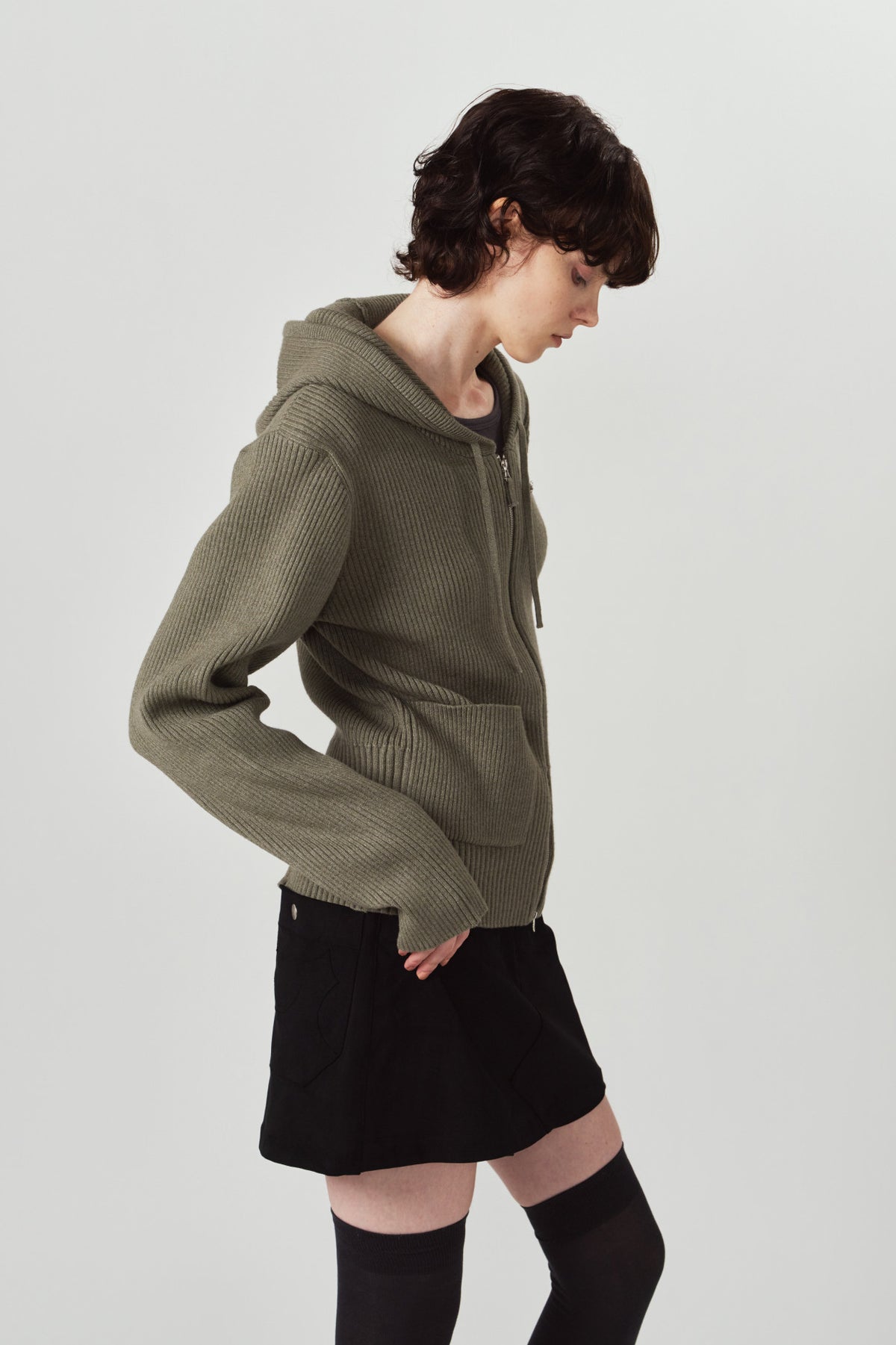 hooded knit parka/gray