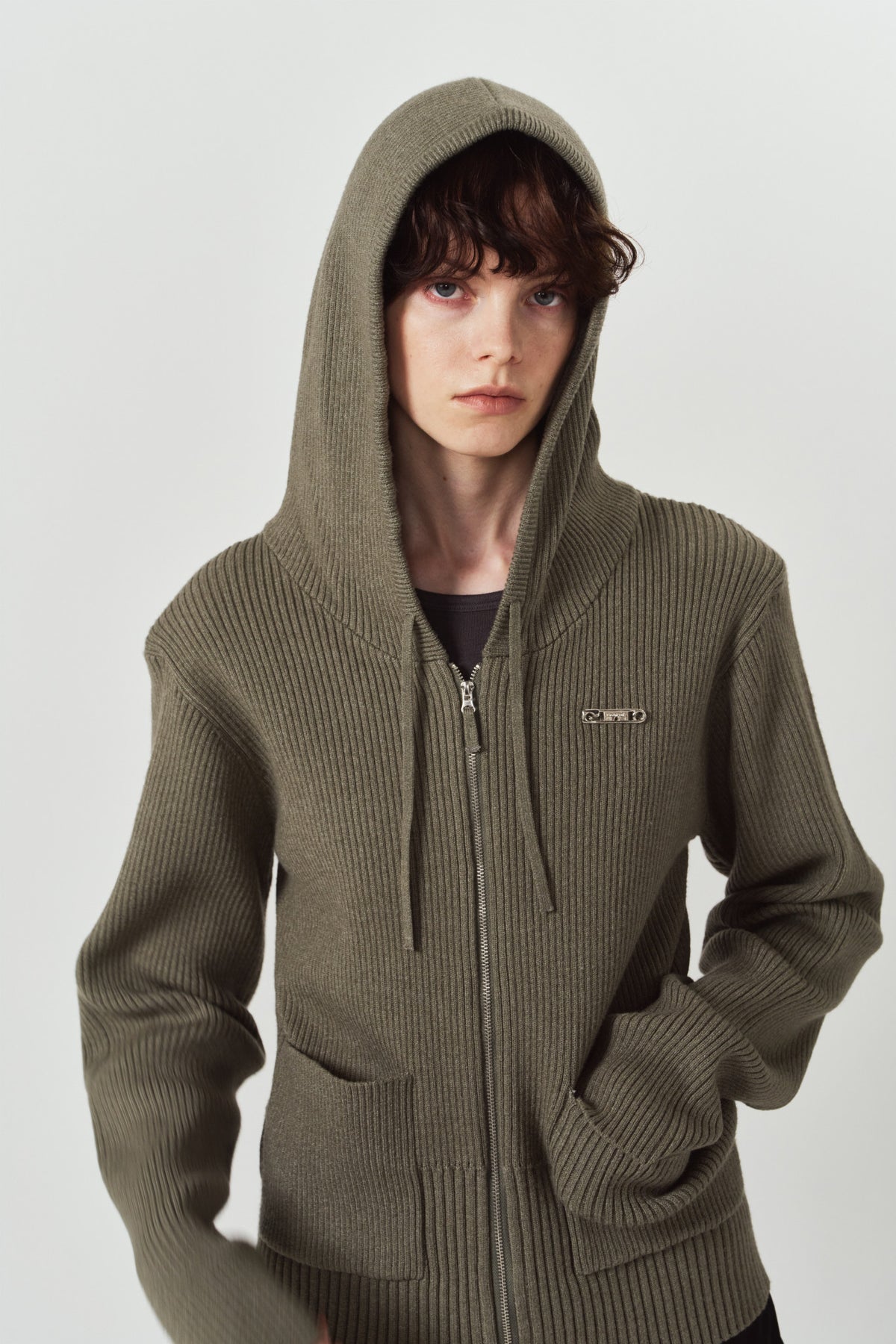 hooded knit parka/gray
