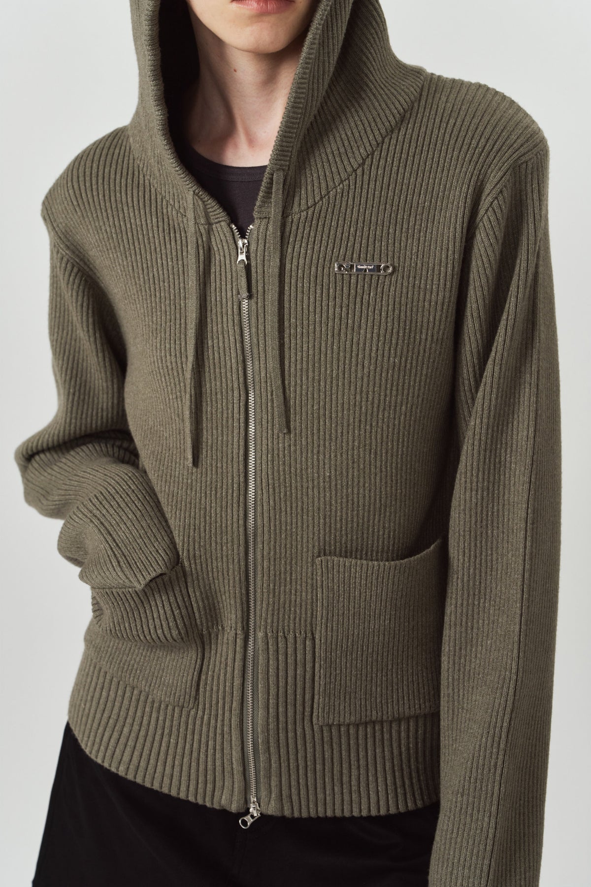 hooded knit parka/gray