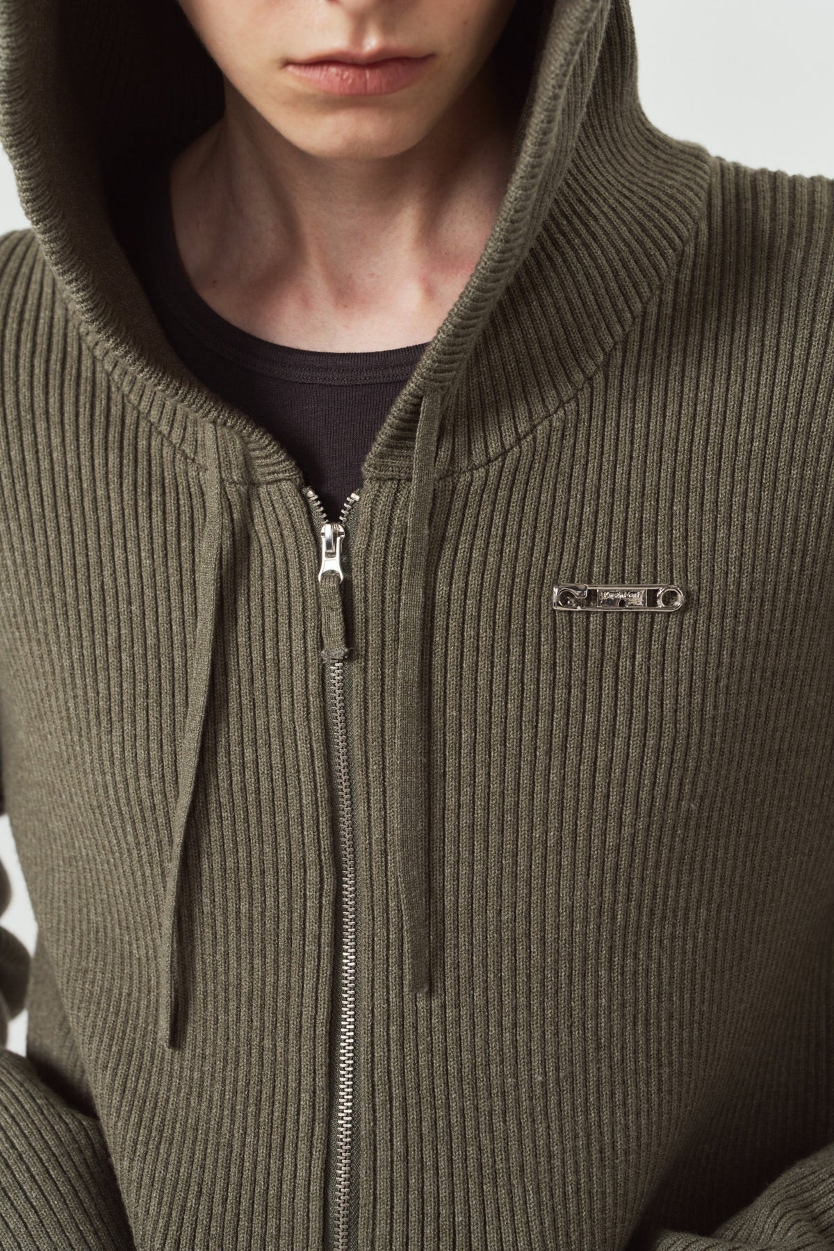 hooded knit parka/gray