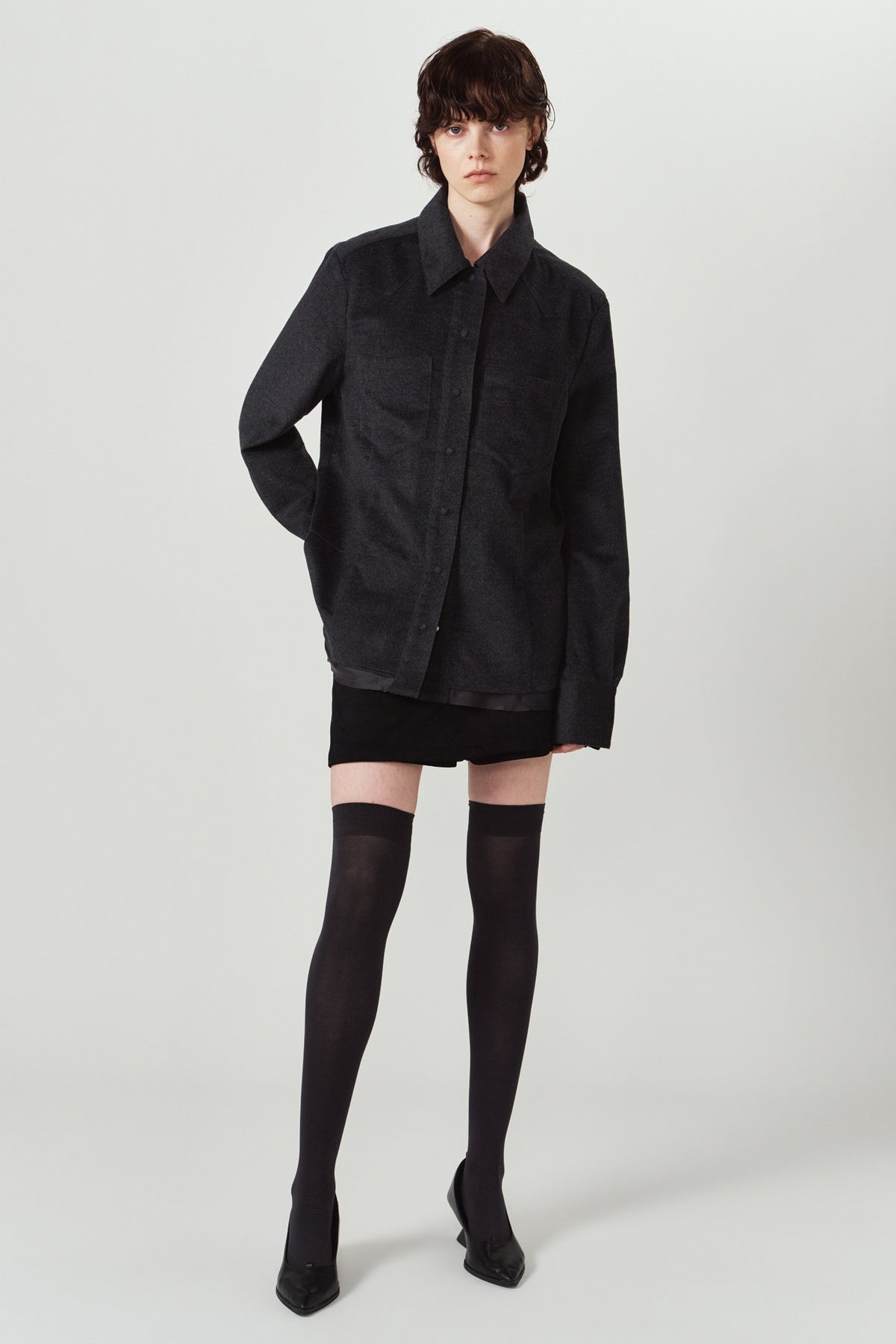 raw edge shirt/charcoal