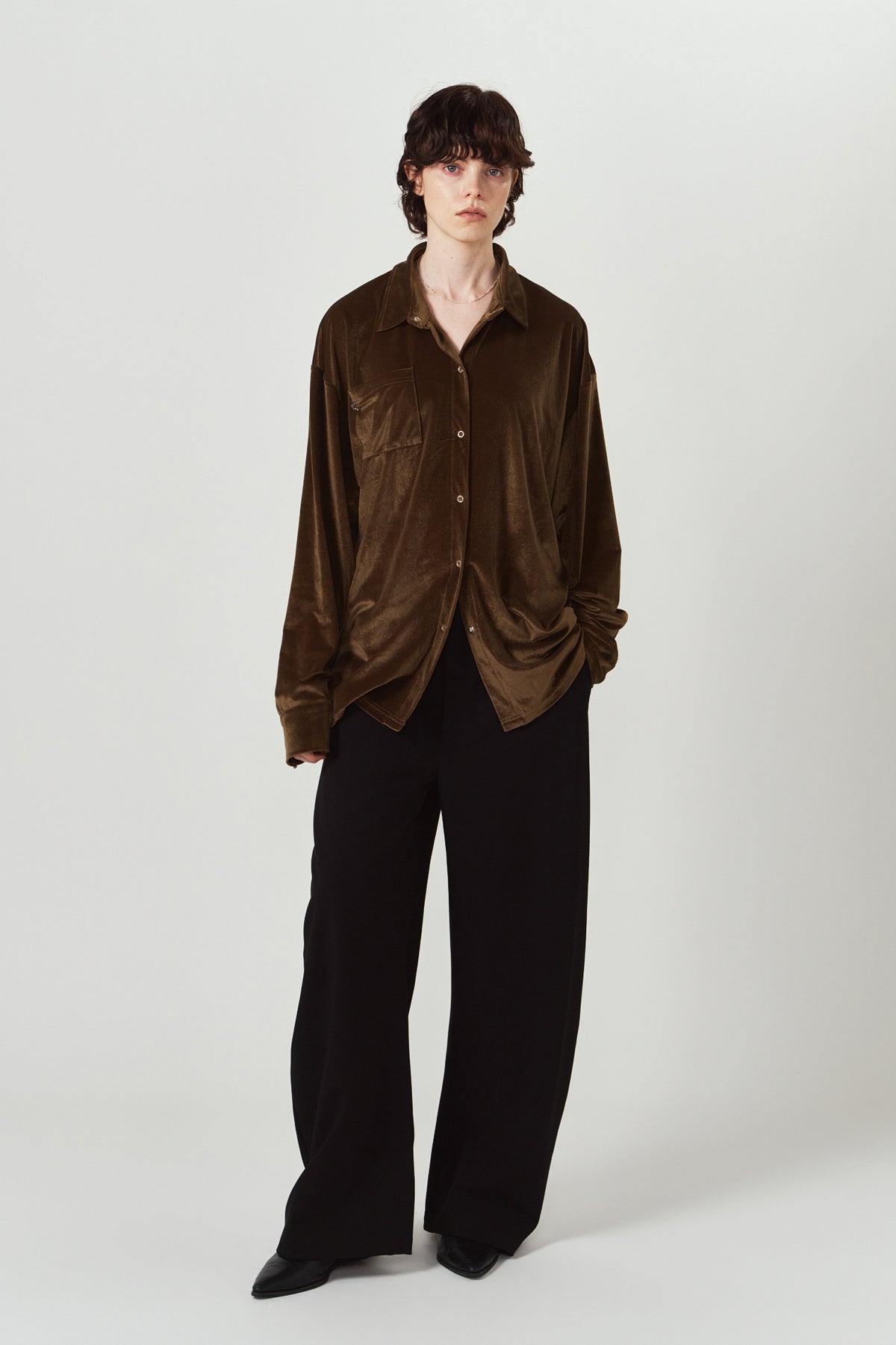 2way velour shirt/brown