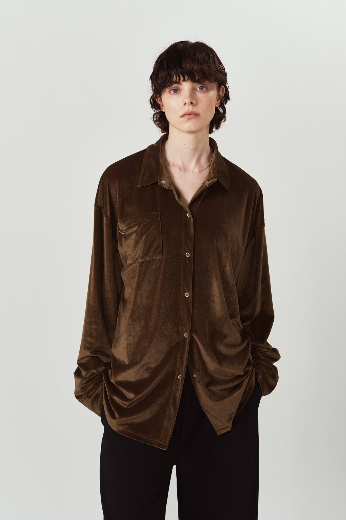 2way velour shirt/brown