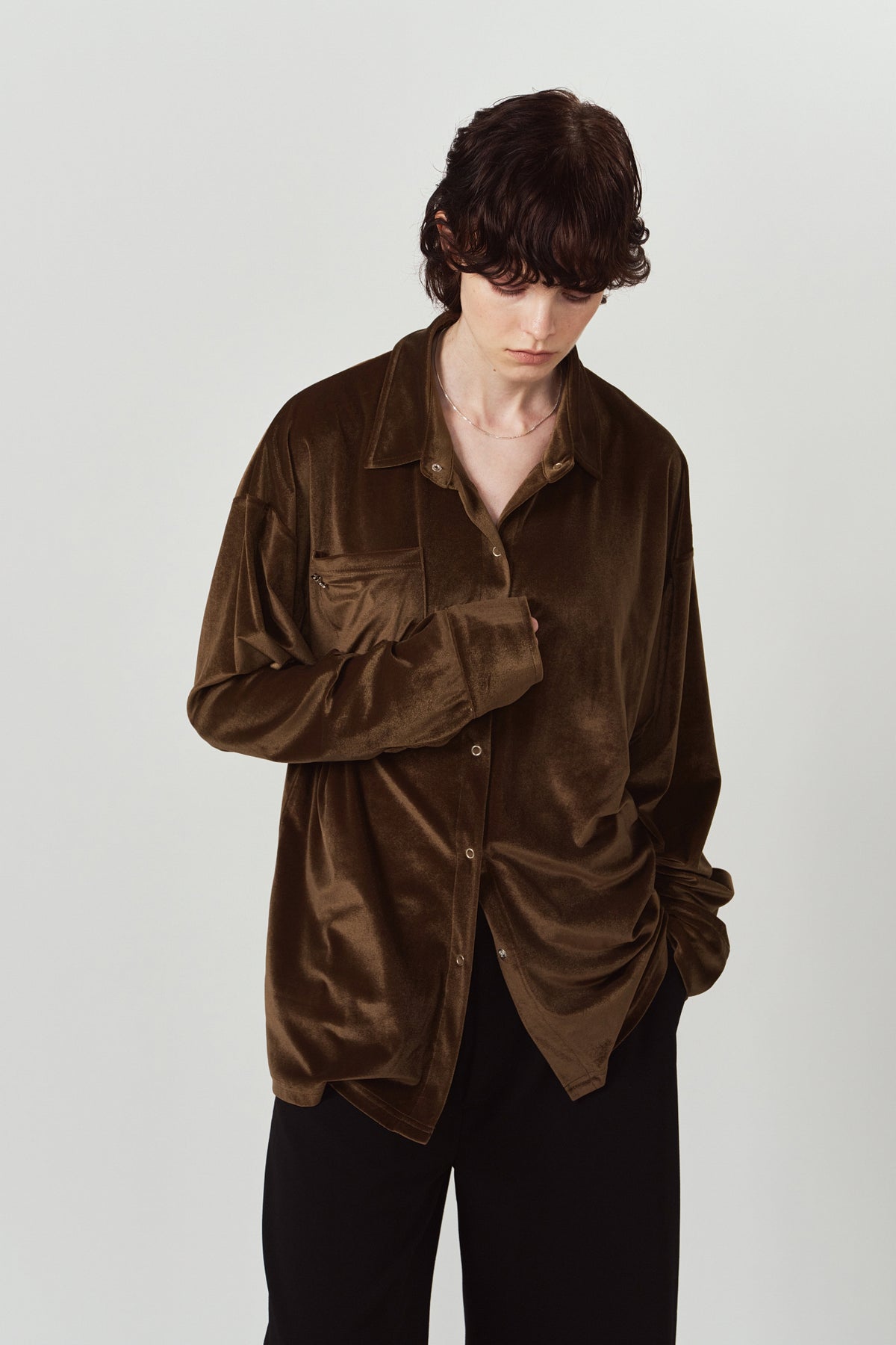 2way velour shirt/brown