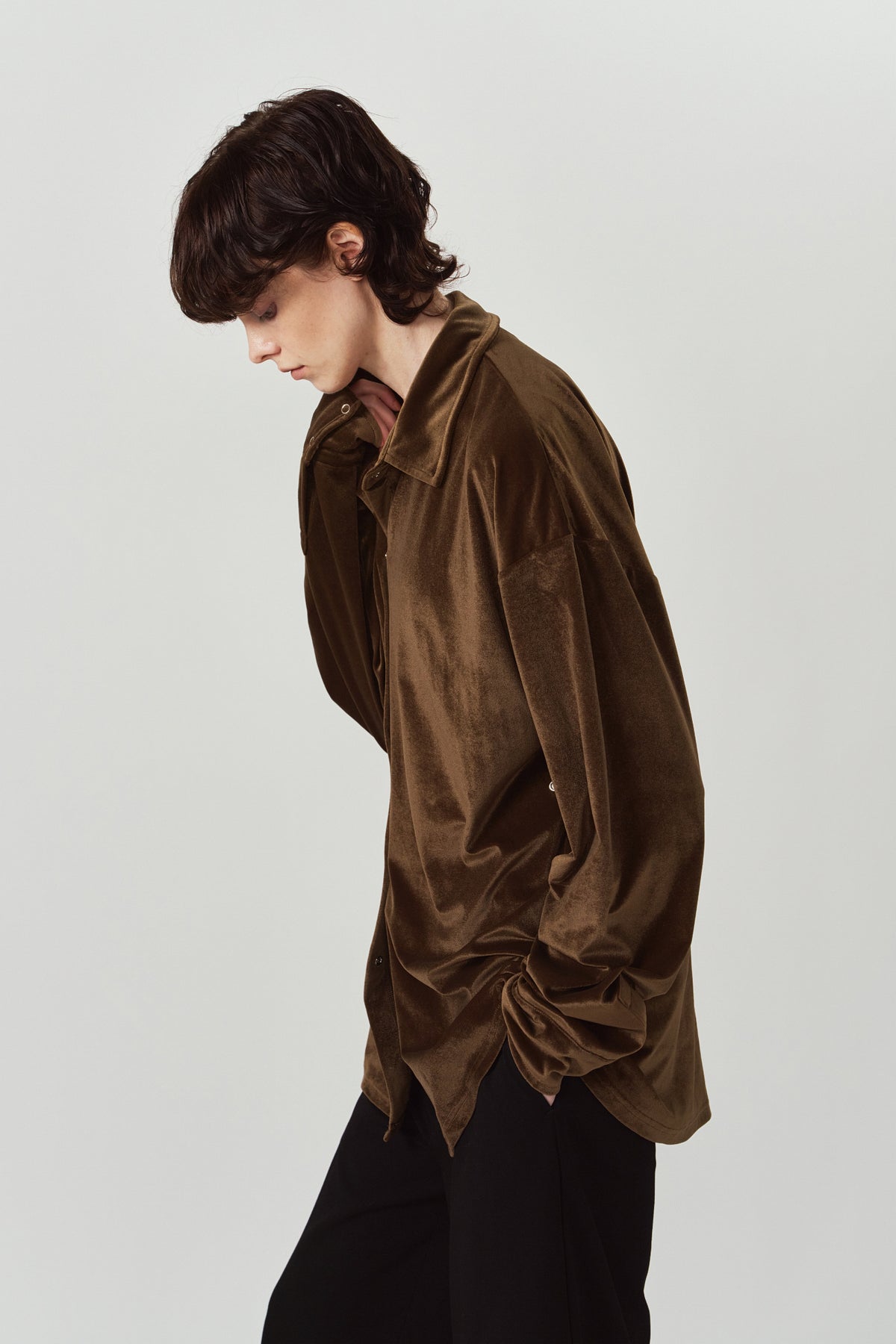 2way velour shirt/brown