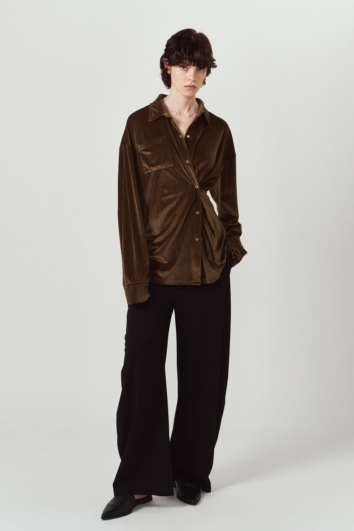 2way velour shirt/brown